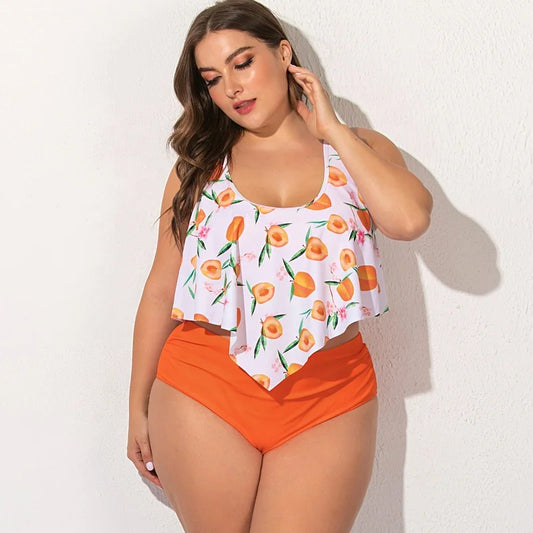 Maillot de bain deux pièces Floral, grande taille, taille haute