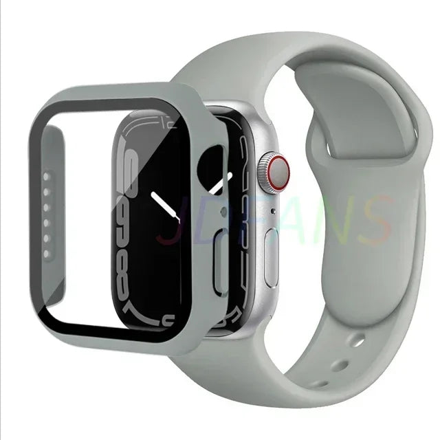 Verre + Étui + Bracelet pour Apple Watch, Protecteurs d'écran pour Apple Watch Series 8 7 6 SE 5 4, 42mm, 44mm, 41mm, 40mm, 38mm, 45mm, 49mm