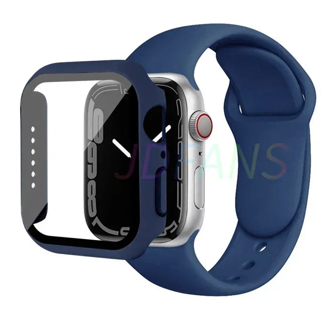 Verre + Étui + Bracelet pour Apple Watch, Protecteurs d'écran pour Apple Watch Series 8 7 6 SE 5 4, 42mm, 44mm, 41mm, 40mm, 38mm, 45mm, 49mm