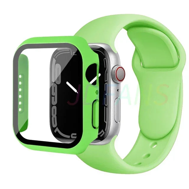 Verre + Étui + Bracelet pour Apple Watch, Protecteurs d'écran pour Apple Watch Series 8 7 6 SE 5 4, 42mm, 44mm, 41mm, 40mm, 38mm, 45mm, 49mm