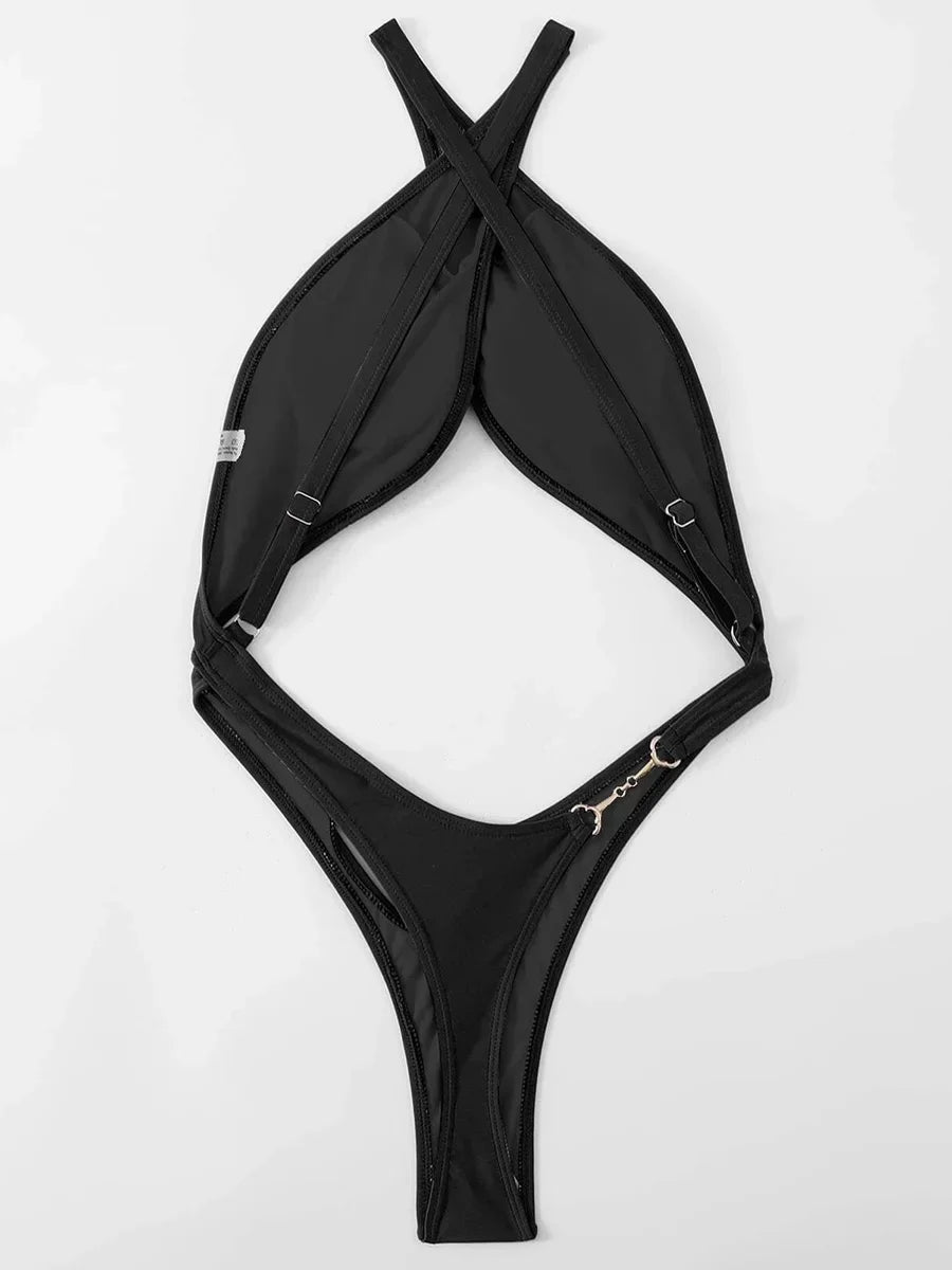 Maillot de bain une pièce, taille haute, ventre ouvert, string, monokini, dos nu, croisé, body de plage