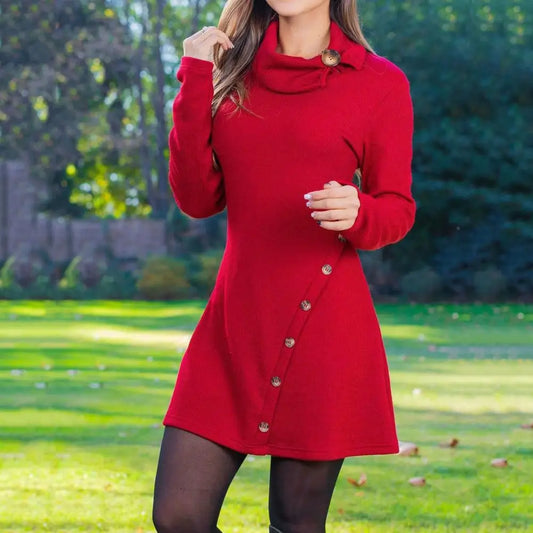 Robe col rond, manches longues, ample, automne hiver