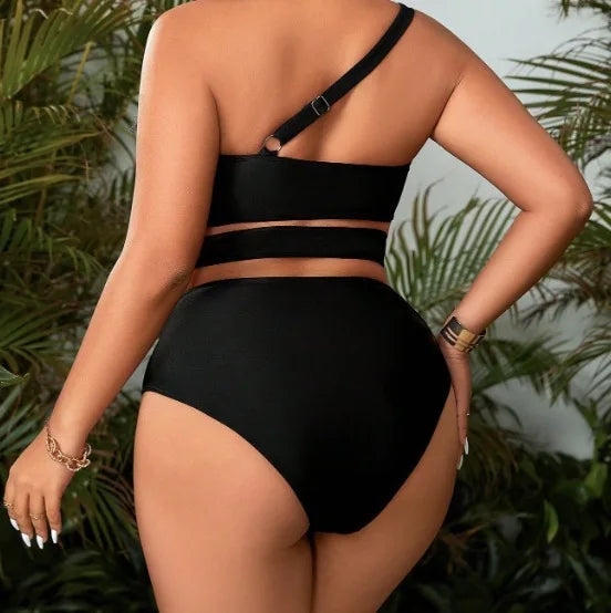 Maillot de bain grande taille une épaule découpée noir Sexy Bikini