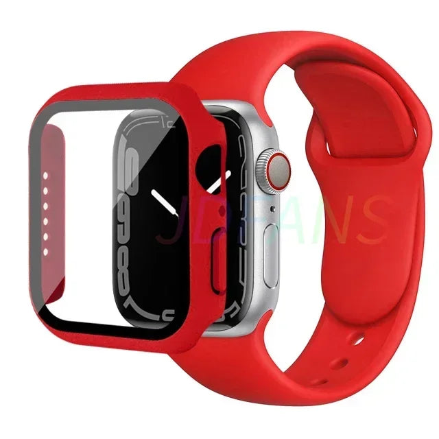 Verre + Étui + Bracelet pour Apple Watch, Protecteurs d'écran pour Apple Watch Series 8 7 6 SE 5 4, 42mm, 44mm, 41mm, 40mm, 38mm, 45mm, 49mm