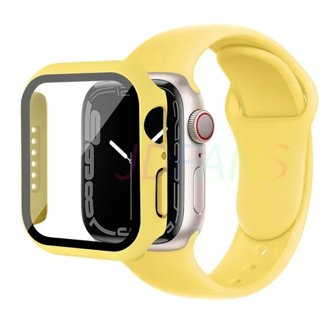 Verre + Étui + Bracelet pour Apple Watch, Protecteurs d'écran pour Apple Watch Series 8 7 6 SE 5 4, 42mm, 44mm, 41mm, 40mm, 38mm, 45mm, 49mm