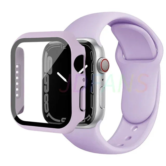 Verre + Étui + Bracelet pour Apple Watch, Protecteurs d'écran pour Apple Watch Series 8 7 6 SE 5 4, 42mm, 44mm, 41mm, 40mm, 38mm, 45mm, 49mm