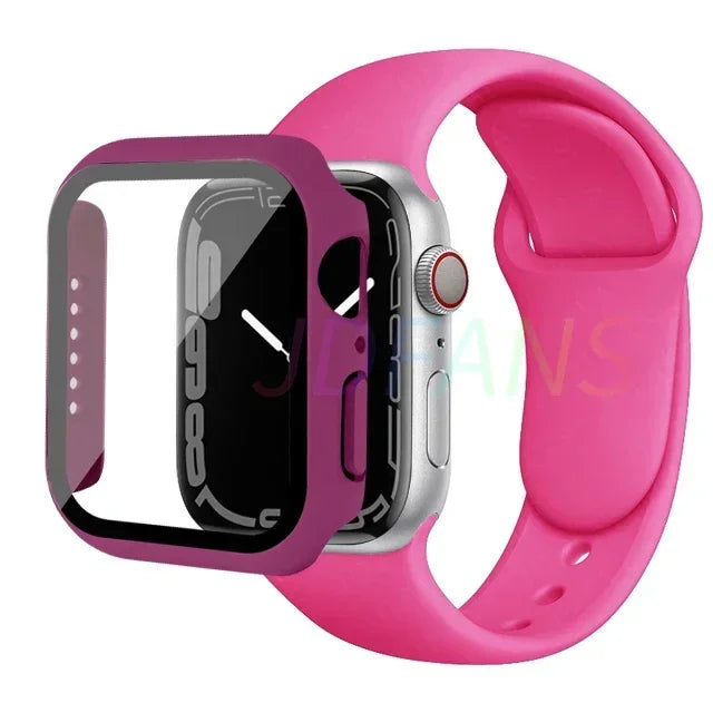 Verre + Étui + Bracelet pour Apple Watch, Protecteurs d'écran pour Apple Watch Series 8 7 6 SE 5 4, 42mm, 44mm, 41mm, 40mm, 38mm, 45mm, 49mm