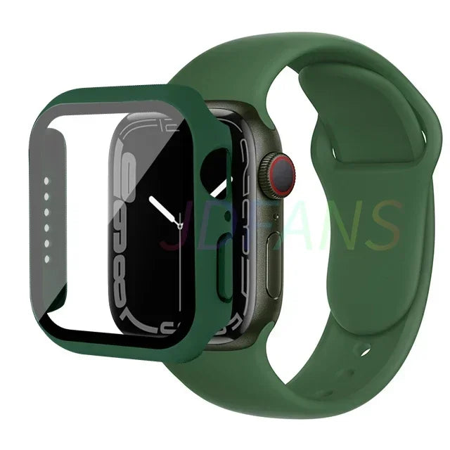 Verre + Étui + Bracelet pour Apple Watch, Protecteurs d'écran pour Apple Watch Series 8 7 6 SE 5 4, 42mm, 44mm, 41mm, 40mm, 38mm, 45mm, 49mm