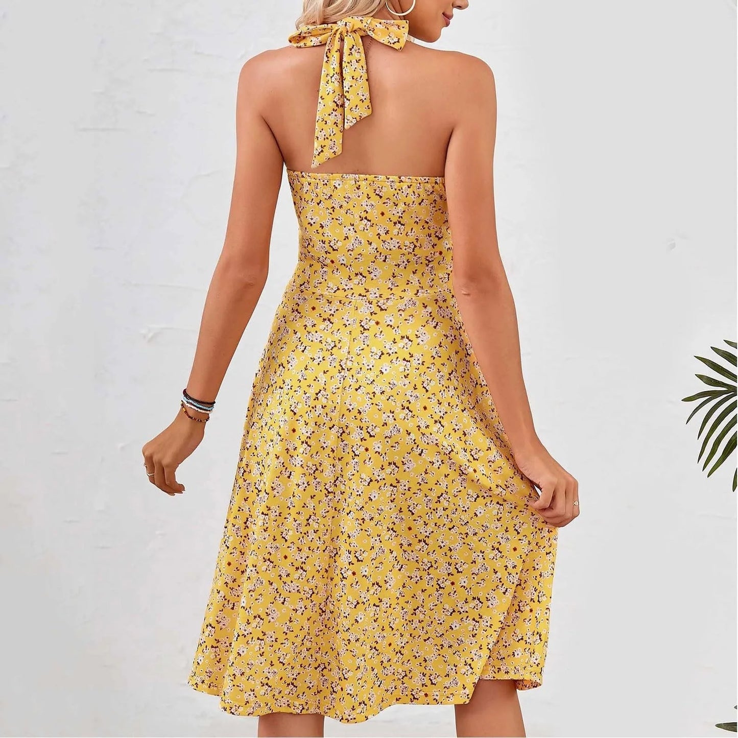 Robe longue floral sans manches Col V