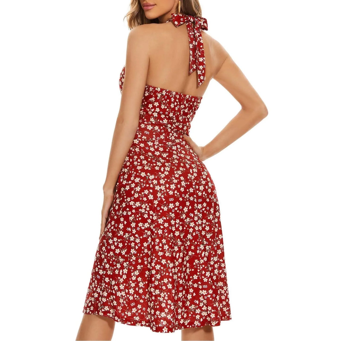 Robe longue floral sans manches Col V