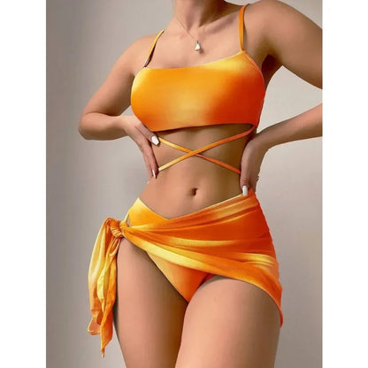 Maillot de bain croisé fendu bikini 3 pièces