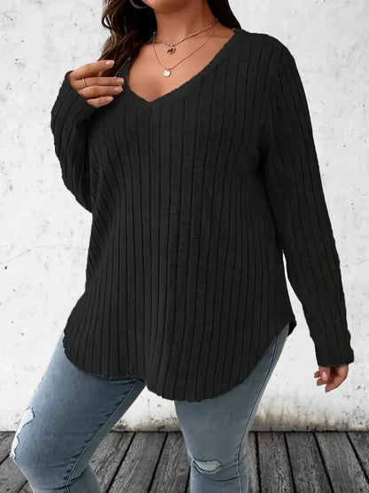 Pull à manches longues et col en V en grande taille 1XL-5XL