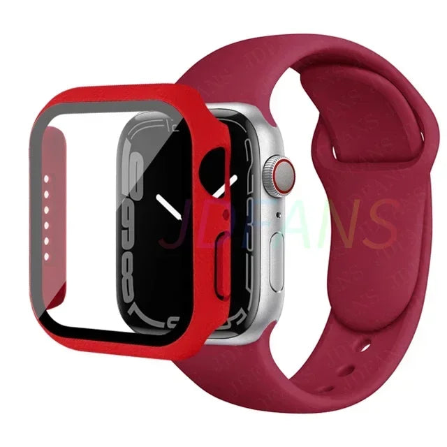 Verre + Étui + Bracelet pour Apple Watch, Protecteurs d'écran pour Apple Watch Series 8 7 6 SE 5 4, 42mm, 44mm, 41mm, 40mm, 38mm, 45mm, 49mm