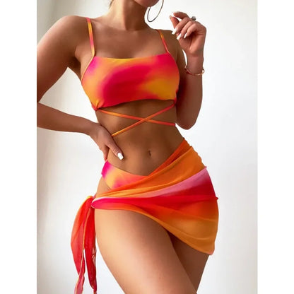 Maillot de bain croisé fendu bikini 3 pièces