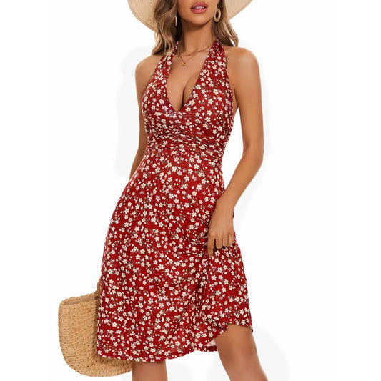 Robe longue floral sans manches Col V