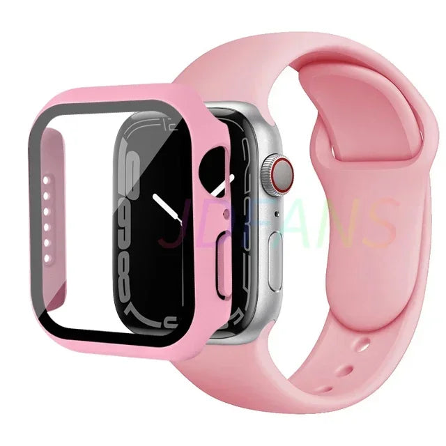 Verre + Étui + Bracelet pour Apple Watch, Protecteurs d'écran pour Apple Watch Series 8 7 6 SE 5 4, 42mm, 44mm, 41mm, 40mm, 38mm, 45mm, 49mm