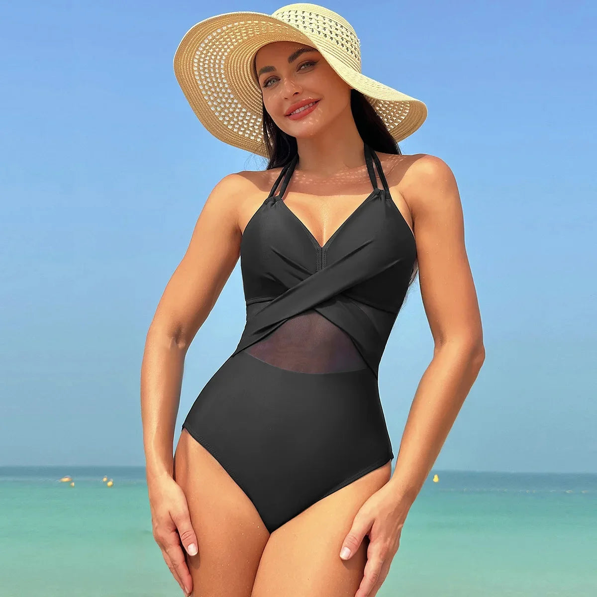 Maillot de bain 1 pièce, couleur unie