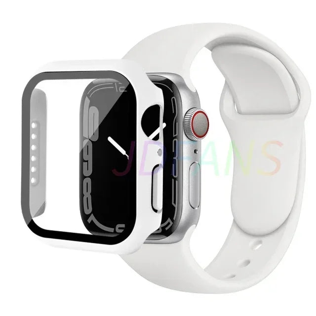 Verre + Étui + Bracelet pour Apple Watch, Protecteurs d'écran pour Apple Watch Series 8 7 6 SE 5 4, 42mm, 44mm, 41mm, 40mm, 38mm, 45mm, 49mm