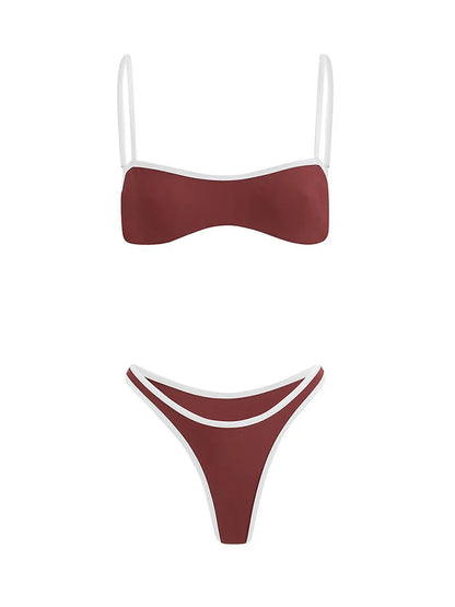 Bikini triangle pour femmes, maillot de bain deux pièces, sexy, échancré, couleur unie