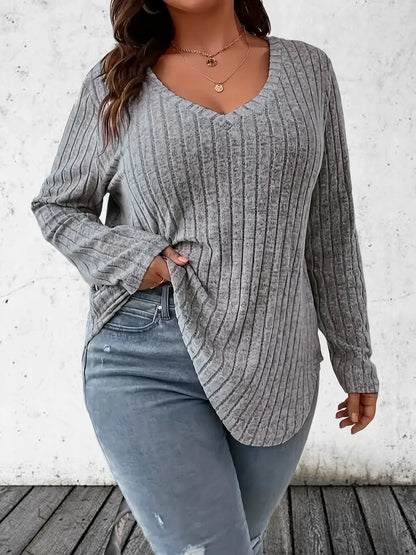 Pull à manches longues et col en V en grande taille 1XL-5XL